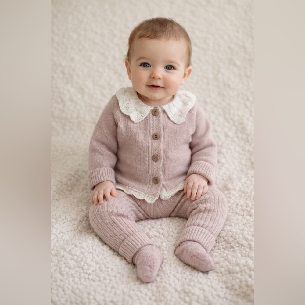 European Adorable Baby Knit Outfit Set in baby pink